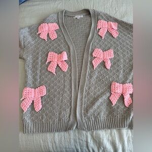 Boutique Sweater with Pink Bow Accents